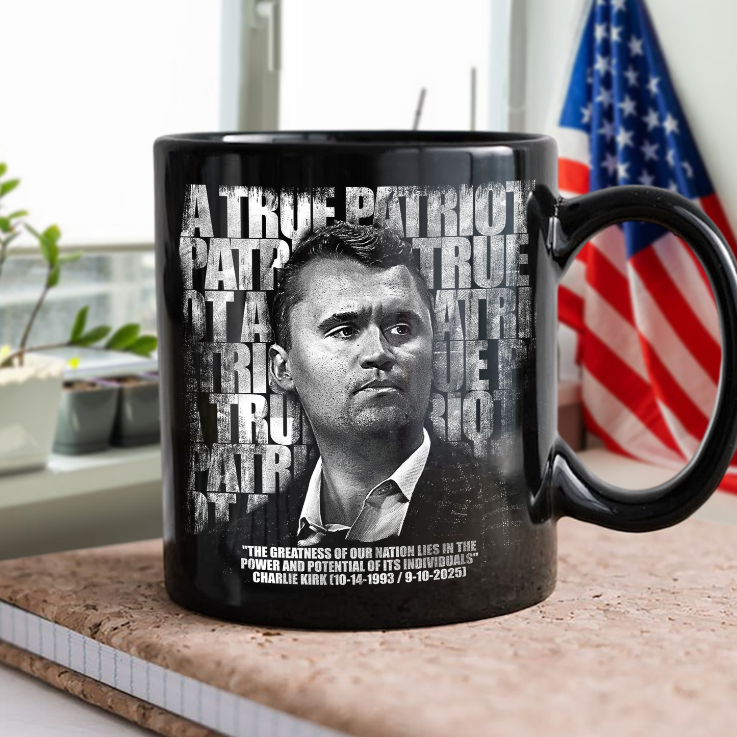 Charlie Kirk Memorial A True Patriot Tribute Remembrance Black Mug LM32 65541