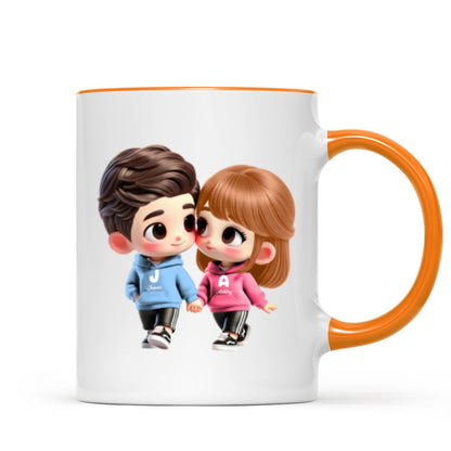 3D Effect Cute Cartoon Couple Holding Hands Personalized Mug, Anniversary & Gift for him, Gift for her