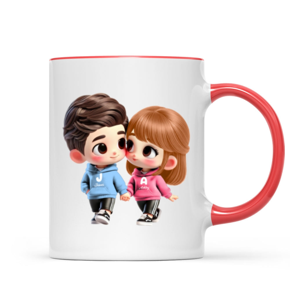 3D Effect Cute Cartoon Couple Holding Hands Personalized Mug, Anniversary & Gift for him, Gift for her