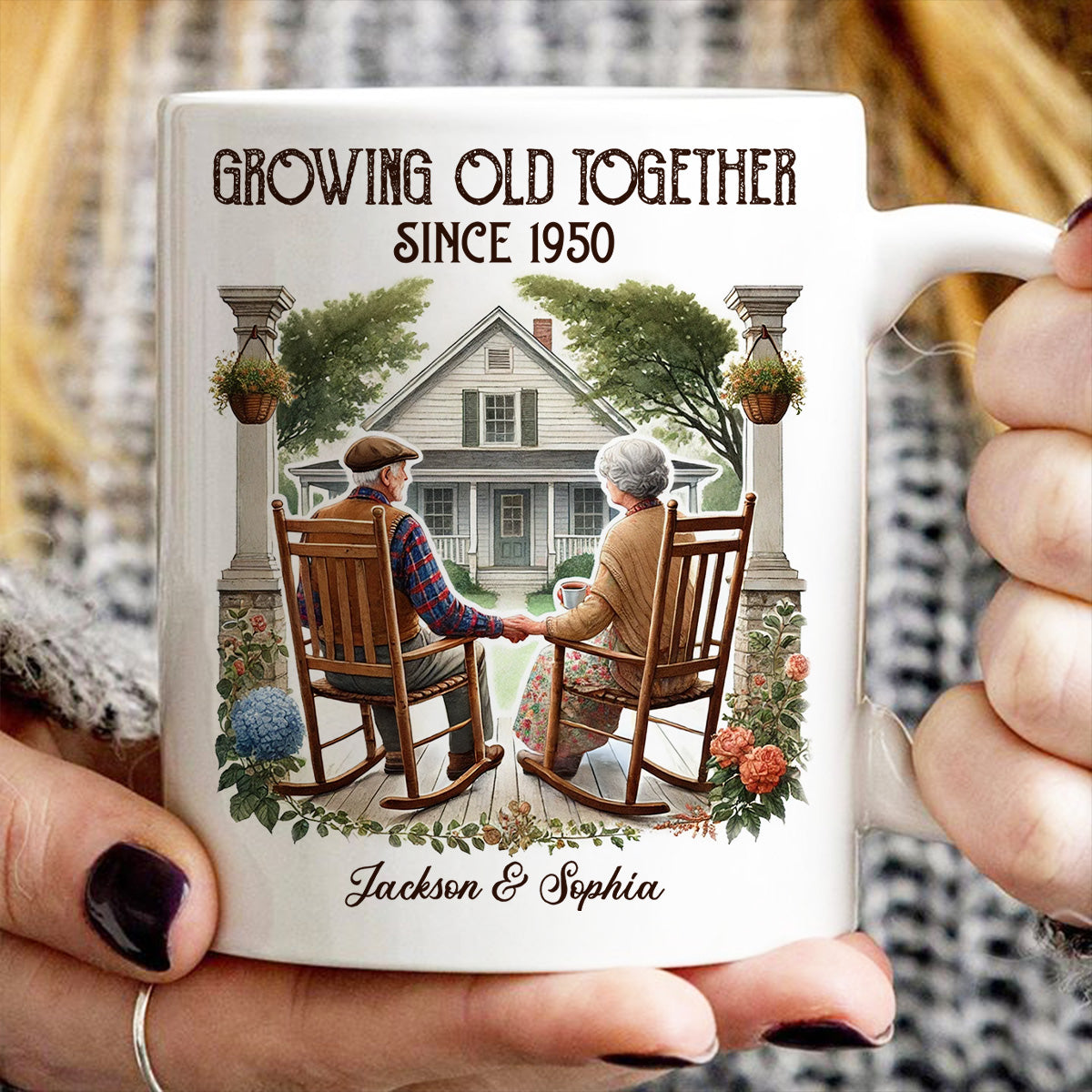 Couple Sitting On The Porch Growing Old Together Since Personalized Mug, Heartfelt Gift For Couple, For Him, For Her, Husband, Wife
