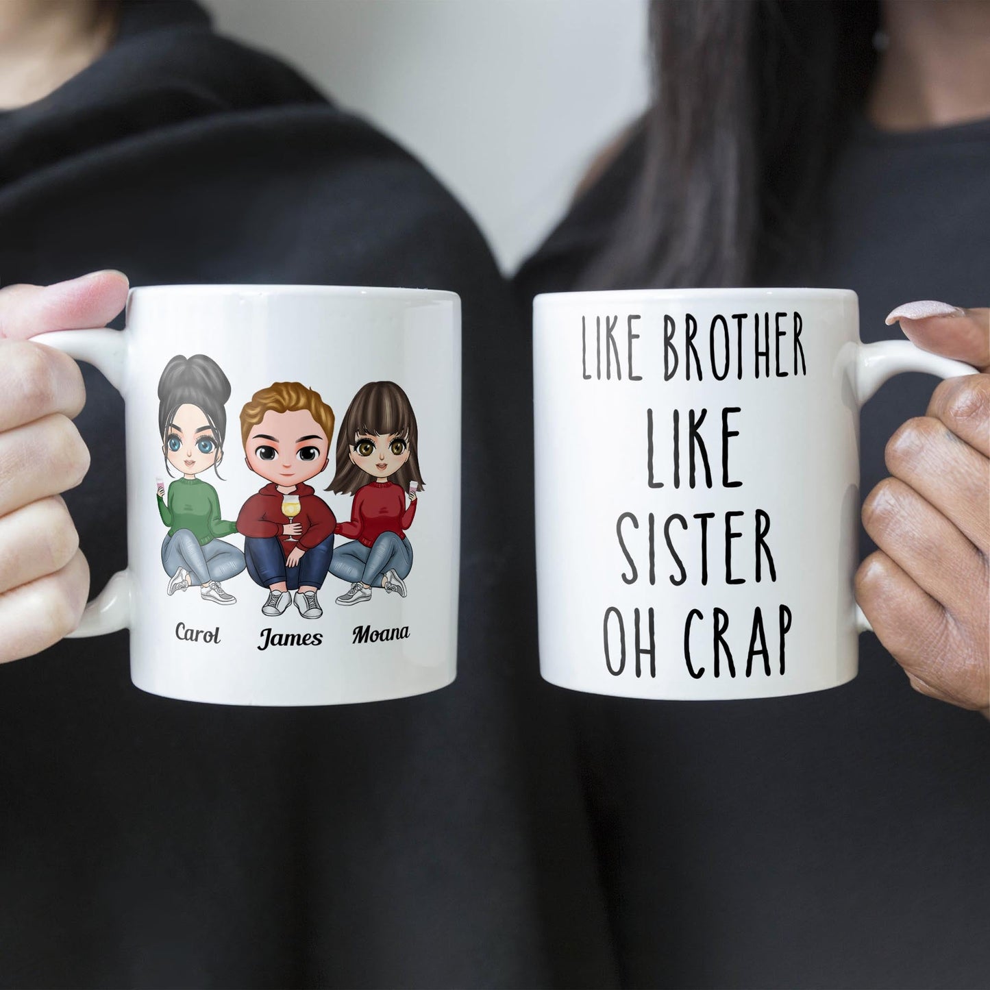 Like Brother Like Sister Oh Crap - Personalized Mug - Birthday, Christmas Gift For Brothers, Sisters - Cartoon Family
