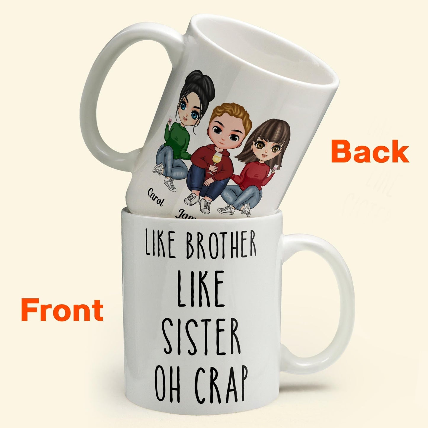 Like Brother Like Sister Oh Crap - Personalized Mug - Birthday, Christmas Gift For Brothers, Sisters - Cartoon Family