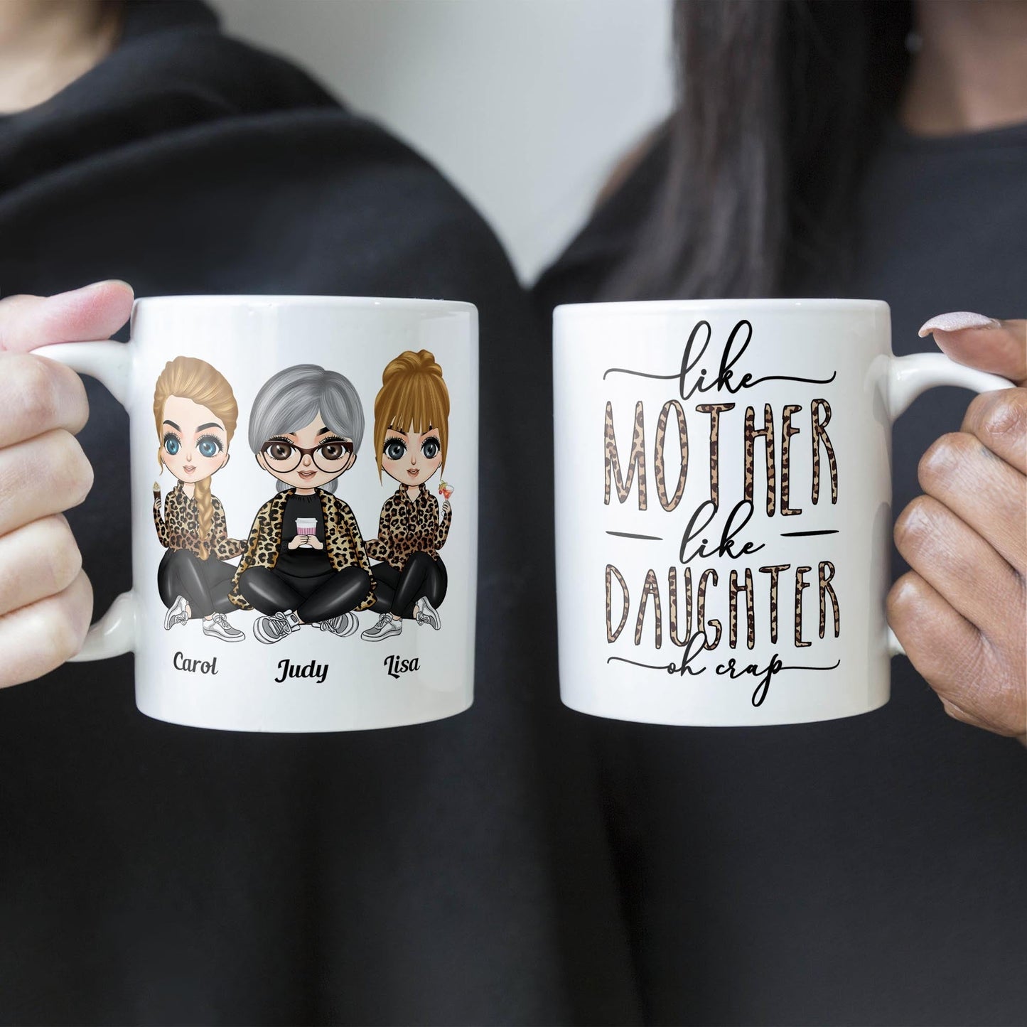 Like Mother Like Daughter Leopard Version - Personalized Mug - Birthday Gift For Mother, Mom, Daughter - Leopard Chibi Girls