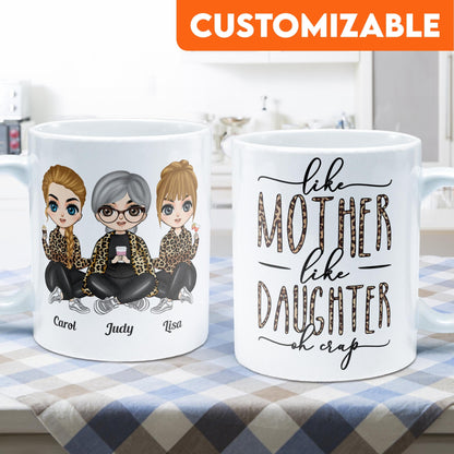 Like Mother Like Daughter Leopard Version - Personalized Mug - Birthday Gift For Mother, Mom, Daughter - Leopard Chibi Girls