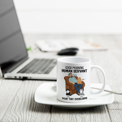 Happy Father's Day Human Servant Cat Dad Asleep Funny Cats Personalized Mug
