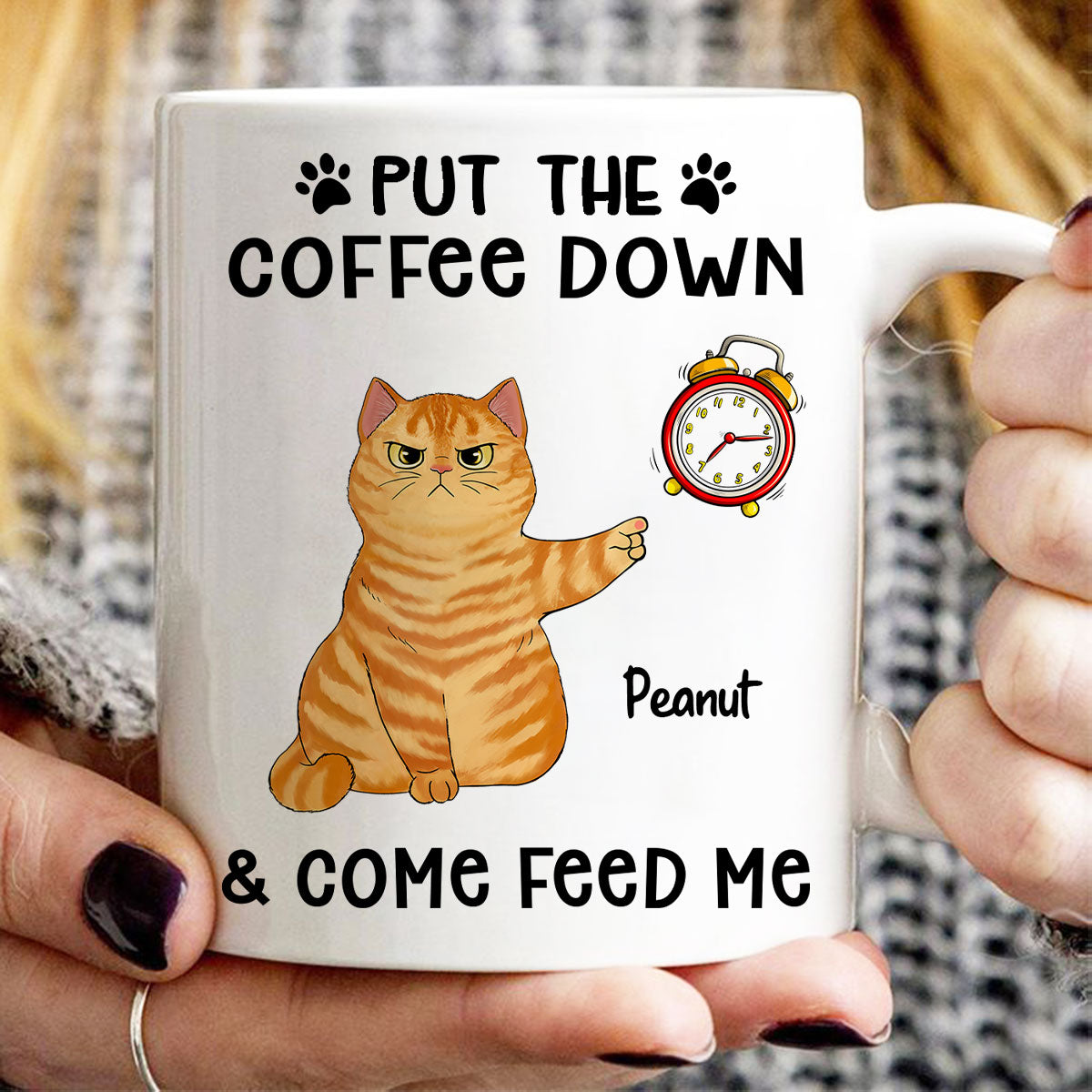 It's Feed Me O'Clock Grumpy Fluffy Cat Personalized Mug