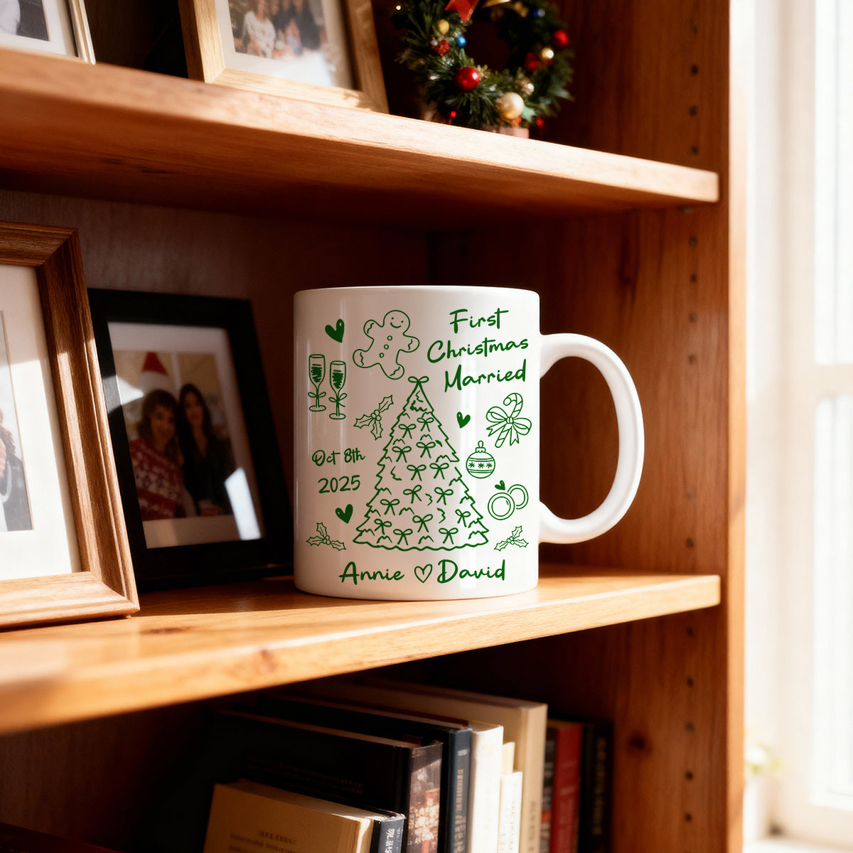 First Christmas Married Doodle Pattern - Personalized Mug - Christmas Gift For Him, For Her, For Couple