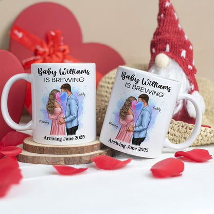 Baby Is Brewing Pregnancy Kissing Couple Personalized Mug Expecting Mom Gift, Expecting Parents Gift, Gift