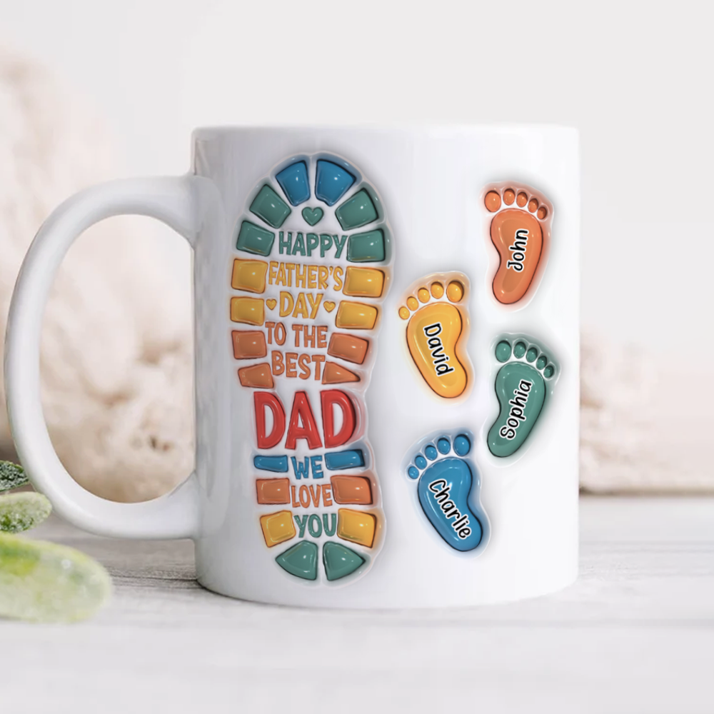 Happy Father's Day Custom Dad and Kids Footprint 3D Inflated Printed Mug CH07 895290
