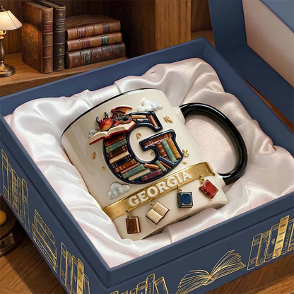 Vintage Book Dragon Alphabet Initial Letter - Personalized Accent Mug - Gift For Book Lovers NL122