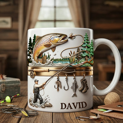 Hooked On Fishing - Personalized White Mug - Gift For Fishing Lovers | HH01