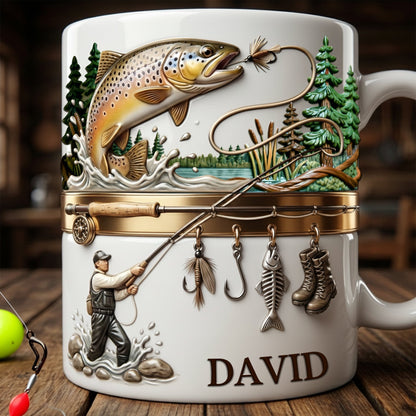 Hooked On Fishing - Personalized White Mug - Gift For Fishing Lovers | HH01