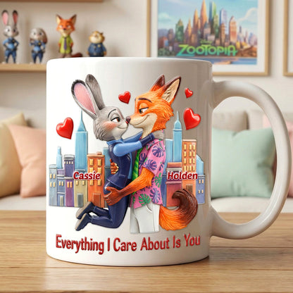 Zoo Friends Town Everything I Care About You - Personalized White Mug - Gift For Couple, Valentine | HH01 ZTP