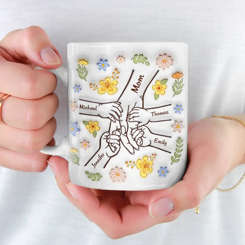 Hold Me Tight, Keep Me Safe - Personalized White Edge-to-Edge Mug - Gift For Mom, Mother's Day | HN02