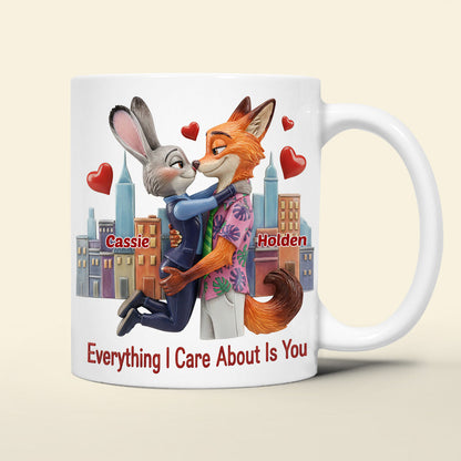 Zoo Friends Town Everything I Care About You - Personalized White Mug - Gift For Couple, Valentine | HH01 ZTP