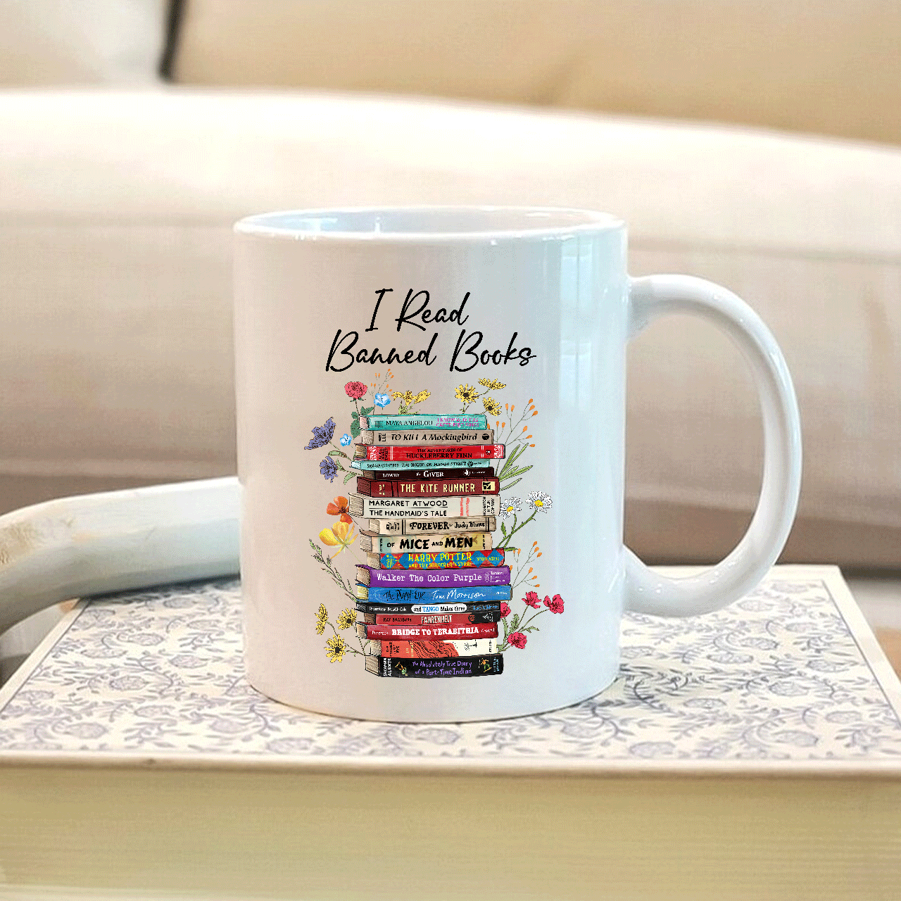 I Read Banned Books Flowers Book Lover Gift Mug