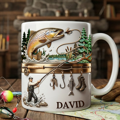 Hooked On Fishing - Personalized White Mug - Gift For Fishing Lovers | HH01