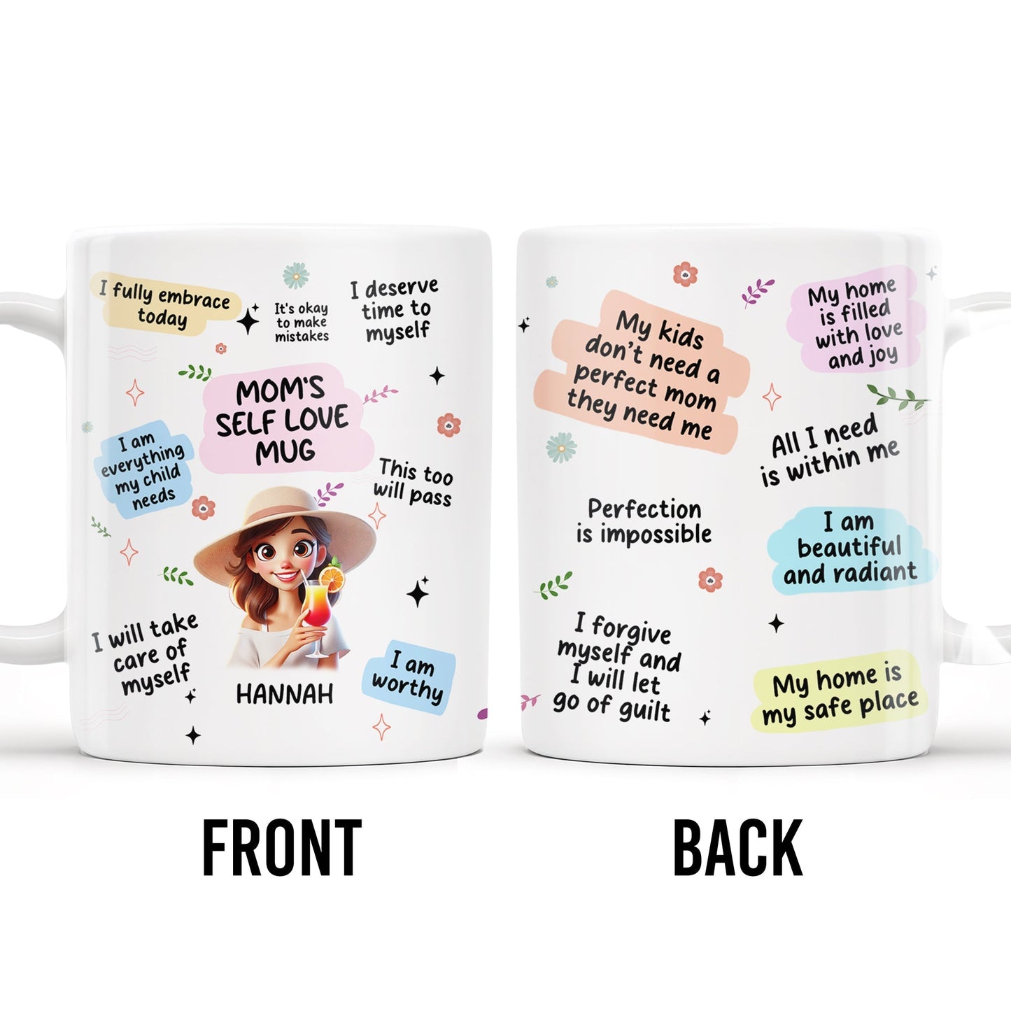 Mom's Self Love Mug With Inspiring Quotes And Floral Design - Personalized Custom Coffee Mug - MOM033_MG