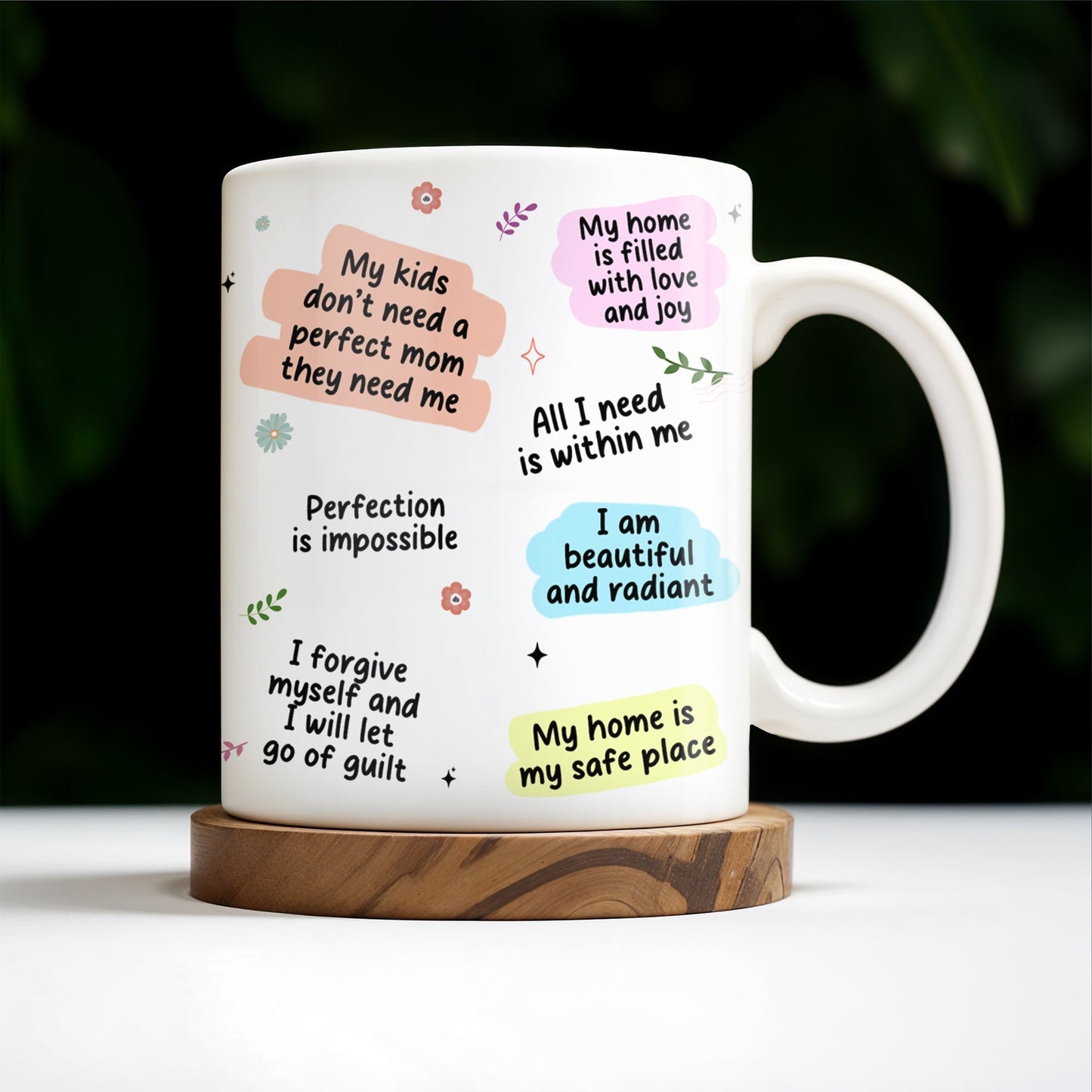 Mom's Self Love Mug With Inspiring Quotes And Floral Design - Personalized Custom Coffee Mug - MOM033_MG