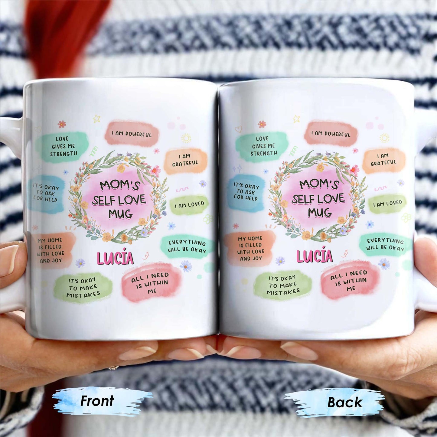 Mom's Self Love Mug With Flowers - Personalized Custom Coffee Mug - MOM056_MG