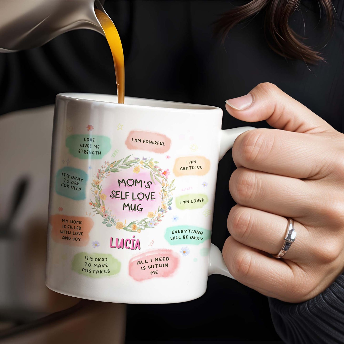 Mom's Self Love Mug With Flowers - Personalized Custom Coffee Mug - MOM056_MG