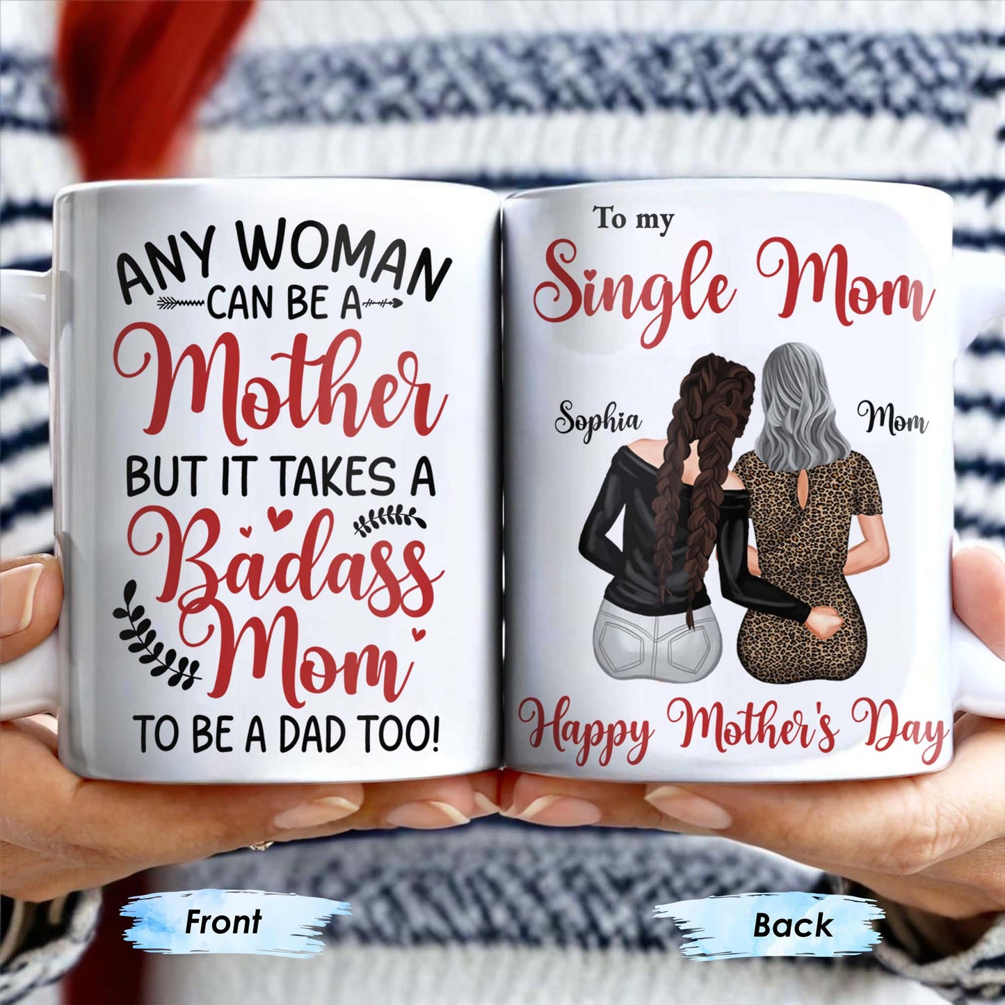 To My Single Mom, Happy Mother's Day, Two Women, Leopard Print - Personalized Custom Coffee Mug - MOM074_MG