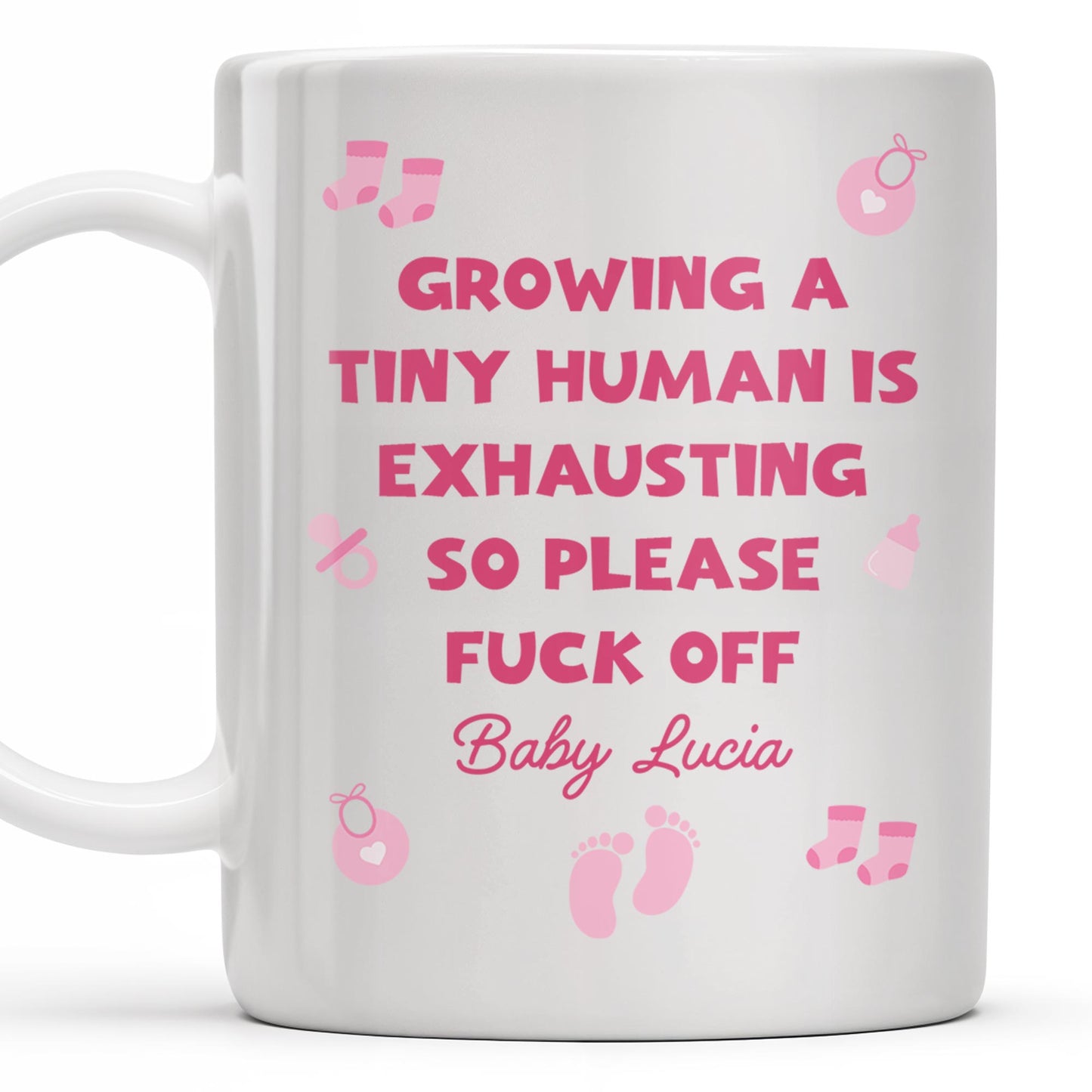 Growing A Tiny Human Is Exhausting So Please Eff Off, Baby Feet and Music Notes - Personalized Custom Coffee Mug - MOM075_MG