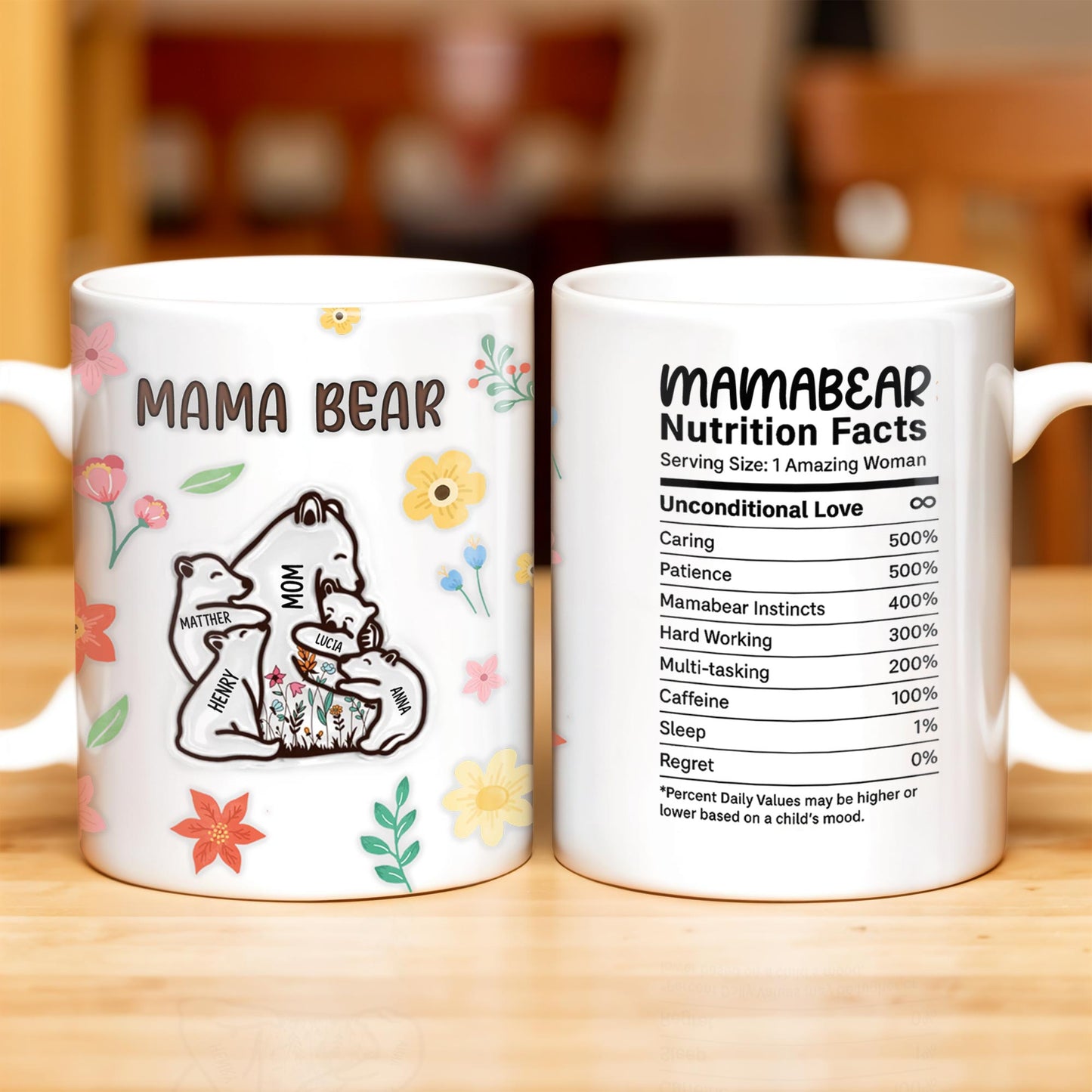 Mama Bear, Bear and Flowers Design - Personalized Custom Coffee Mug - MOM101_MG
