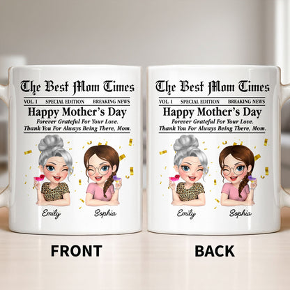Happy Mother's Day Thank You Mom Newspaper Cartoon - Personalized Custom Coffee Mug - MOM146_MG