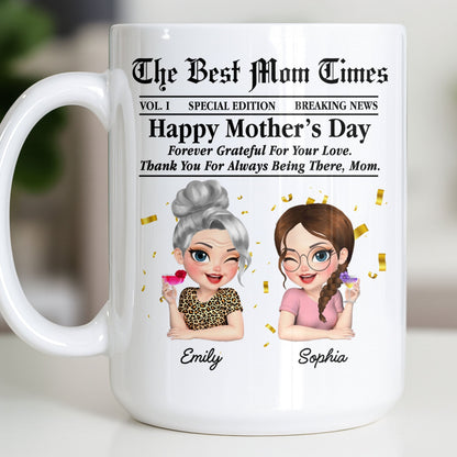 Happy Mother's Day Thank You Mom Newspaper Cartoon - Personalized Custom Coffee Mug - MOM146_MG