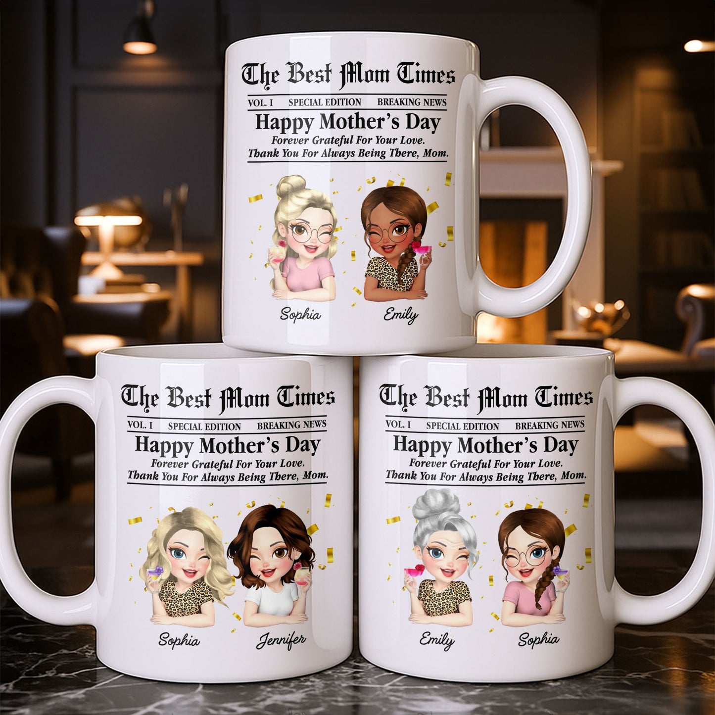 Happy Mother's Day Thank You Mom Newspaper Cartoon - Personalized Custom Coffee Mug - MOM146_MG