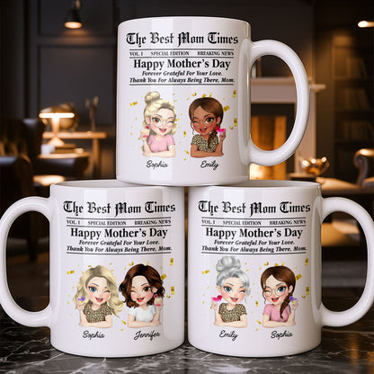 Happy Mother's Day Thank You Mom Newspaper Cartoon - Personalized Custom Coffee Mug - MOM146_MG