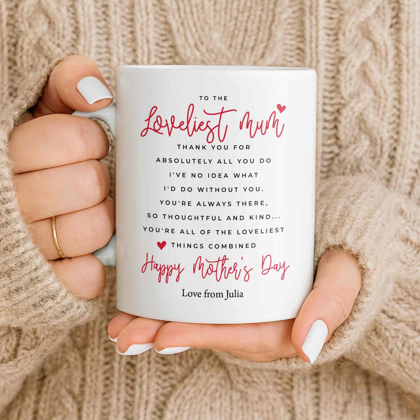 To The Loveliest Mum With Hearts - Personalized Custom Coffee Mug - MOM154_MG