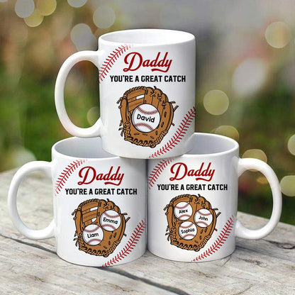 Baseball Daddy You're A Great Catch Gift For Dad Family Personalized Mug