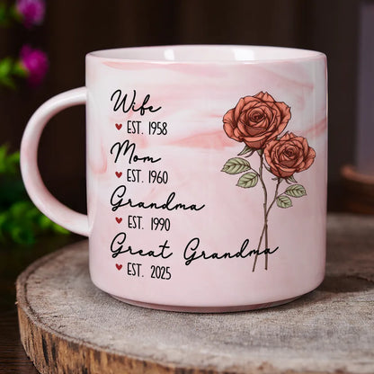 Mom Grandma Great Grandma Birth Flower - Personalized Marble Mug