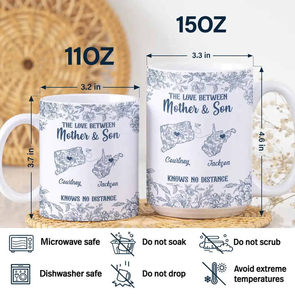 The Love Between Mother & Daughter Knows No Distance Toile - Personalized White Edge-to-Edge Mug