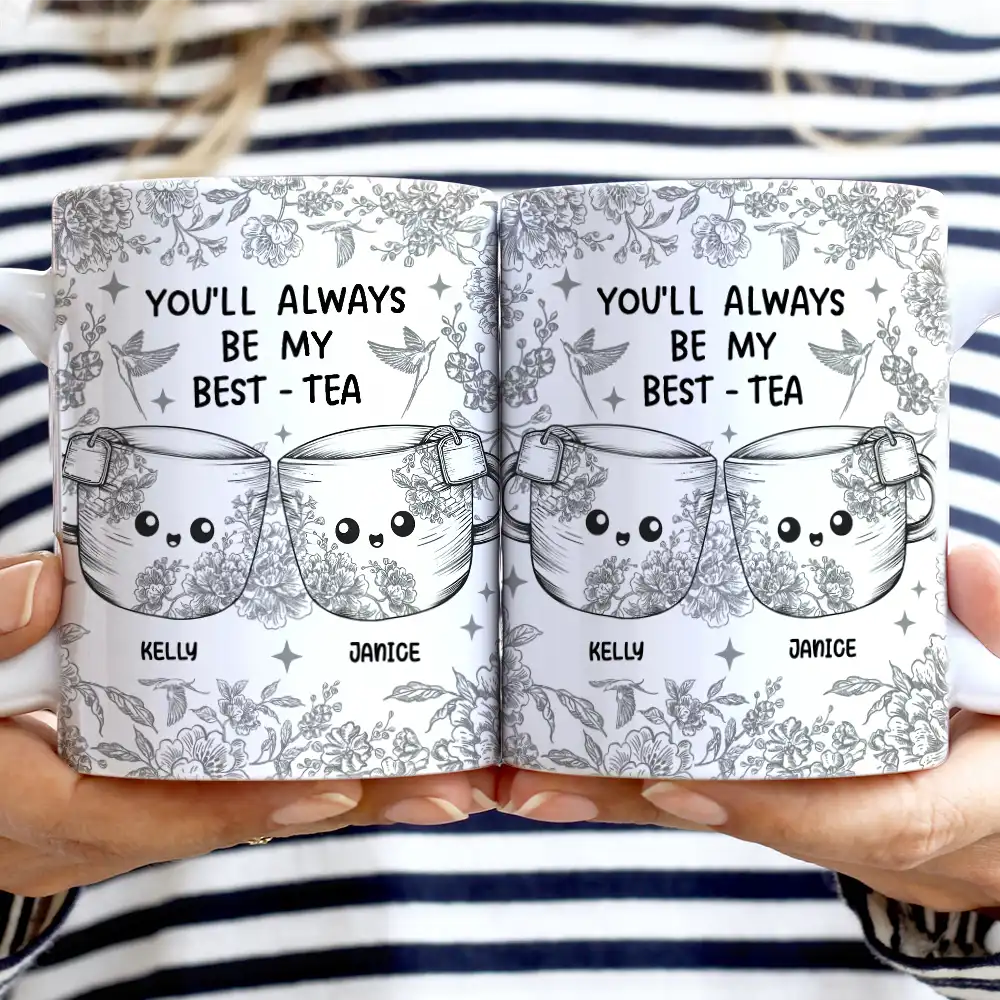 You'll Always Be My Best-Tea Toile - Personalized White Edge-to-Edge Mug
