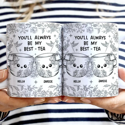 You'll Always Be My Best-Tea Toile - Personalized White Edge-to-Edge Mug