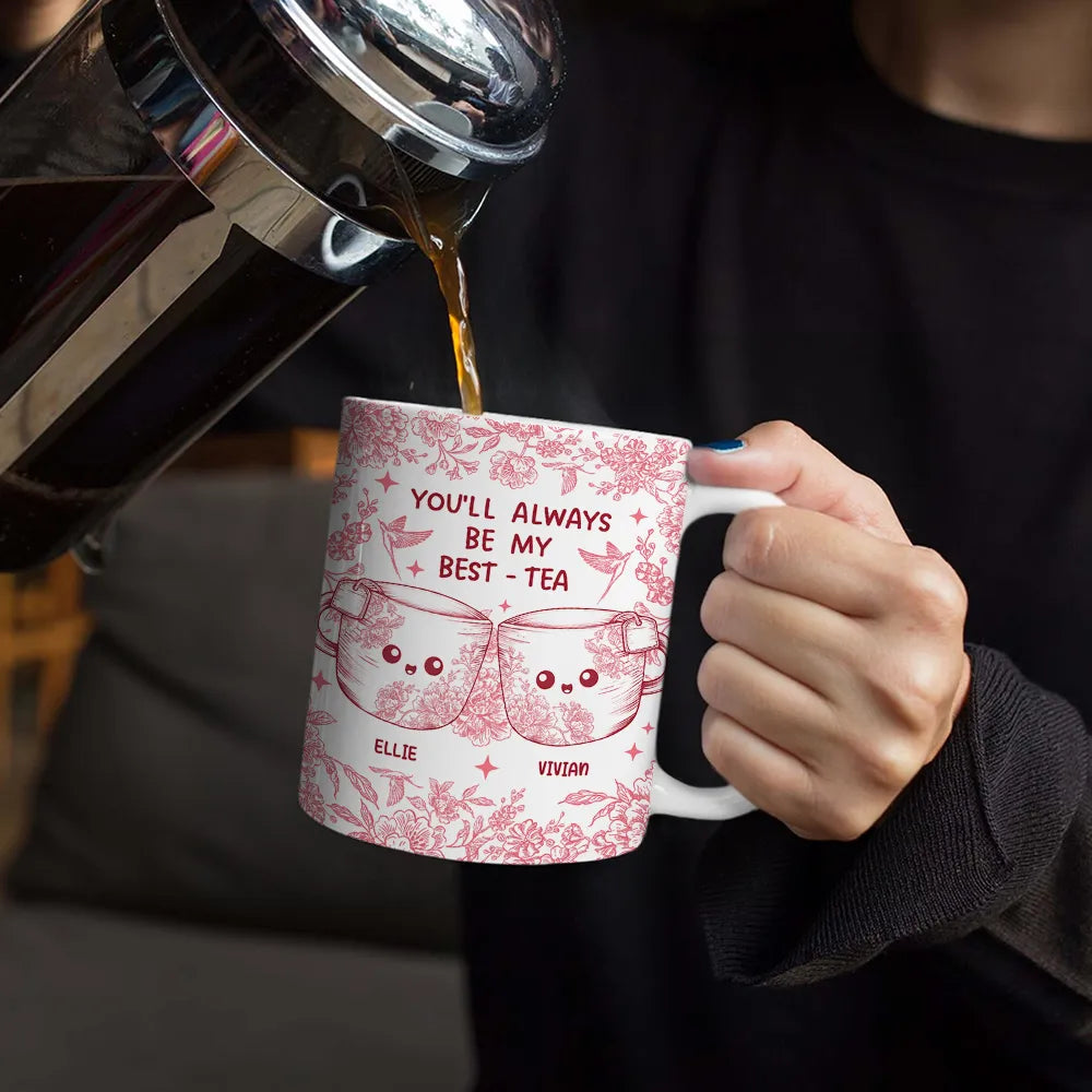 You'll Always Be My Best-Tea Toile - Personalized White Edge-to-Edge Mug