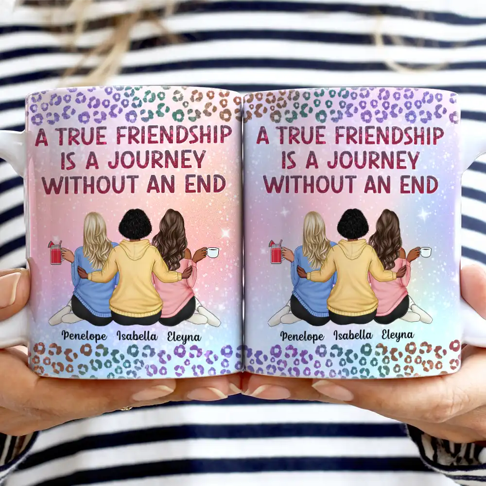 A True Friendship Is A Journey Without An End Twinkle Leopard - Personalized White Edge-to-Edge Mug