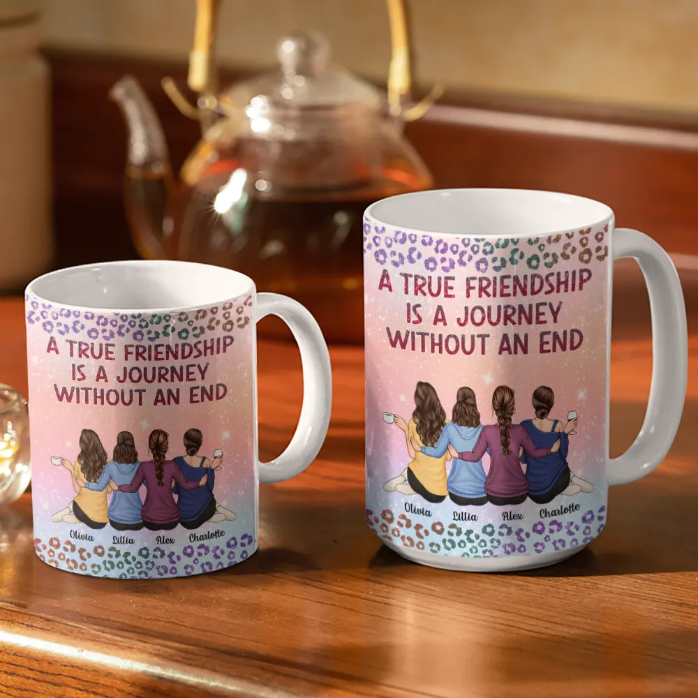 A True Friendship Is A Journey Without An End Twinkle Leopard - Personalized White Edge-to-Edge Mug