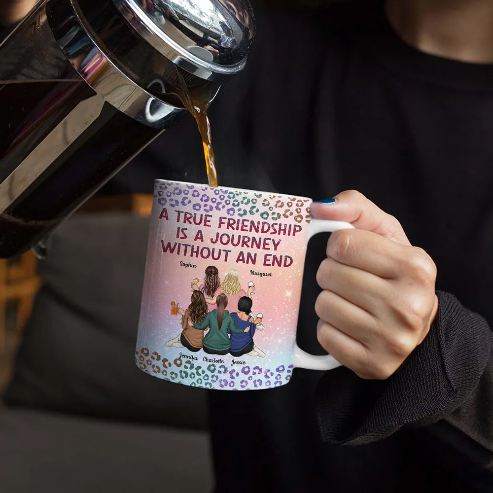 A True Friendship Is A Journey Without An End Twinkle Leopard - Personalized White Edge-to-Edge Mug