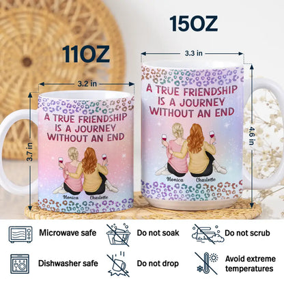 A True Friendship Is A Journey Without An End Twinkle Leopard - Personalized White Edge-to-Edge Mug