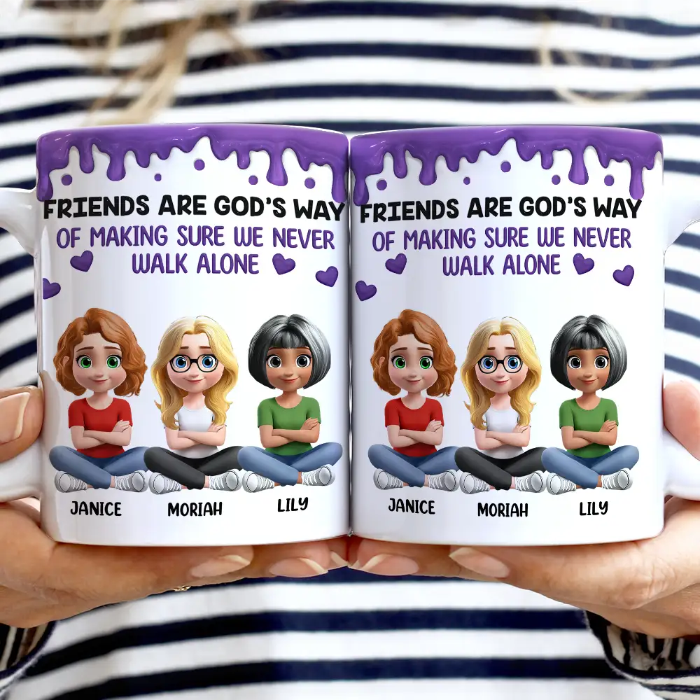 A Friend Is God's Way Of Making Sure We Never Walk Alone 3D Effect - Personalized White Edge-to-Edge Mug