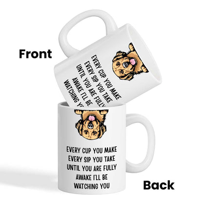I'll Be Watching You Upside Down Peeking Dog Personalized Mug
