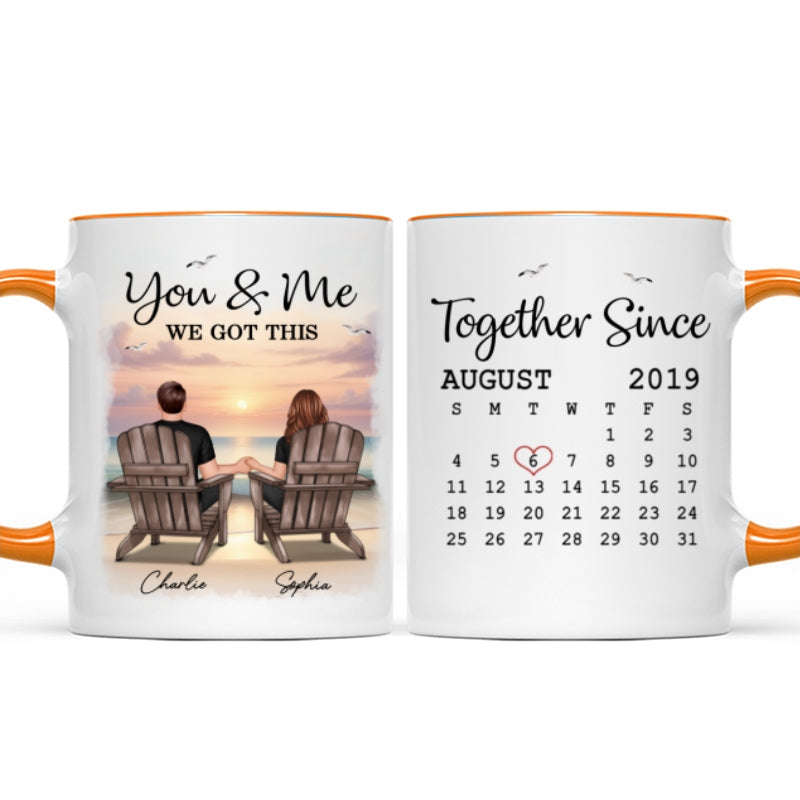 Eternal Sunset Beach Couple Back View Anniversary Calendar Personalized Mug, Gift, Anniversary Gift For Him, For Her