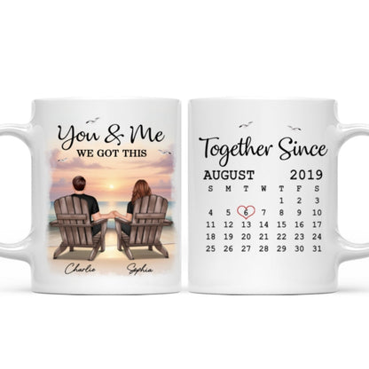 Eternal Sunset Beach Couple Back View Anniversary Calendar Personalized Mug, Gift, Anniversary Gift For Him, For Her