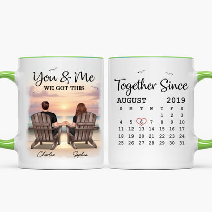Eternal Sunset Beach Couple Back View Anniversary Calendar Personalized Mug, Gift, Anniversary Gift For Him, For Her