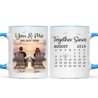 Eternal Sunset Beach Couple Back View Anniversary Calendar Personalized Mug, Gift, Anniversary Gift For Him, For Her