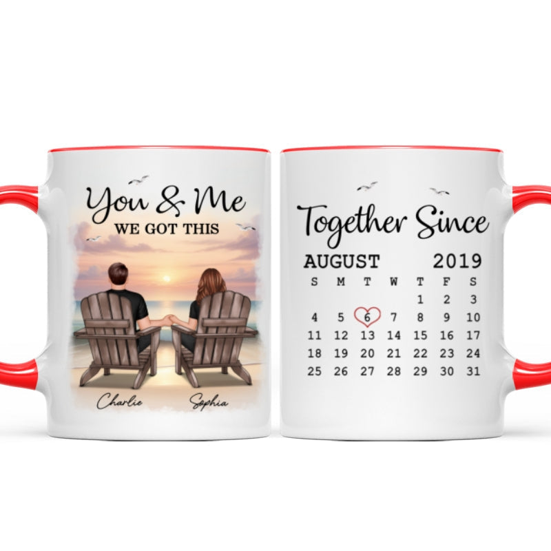 Eternal Sunset Beach Couple Back View Anniversary Calendar Personalized Mug, Gift, Anniversary Gift For Him, For Her